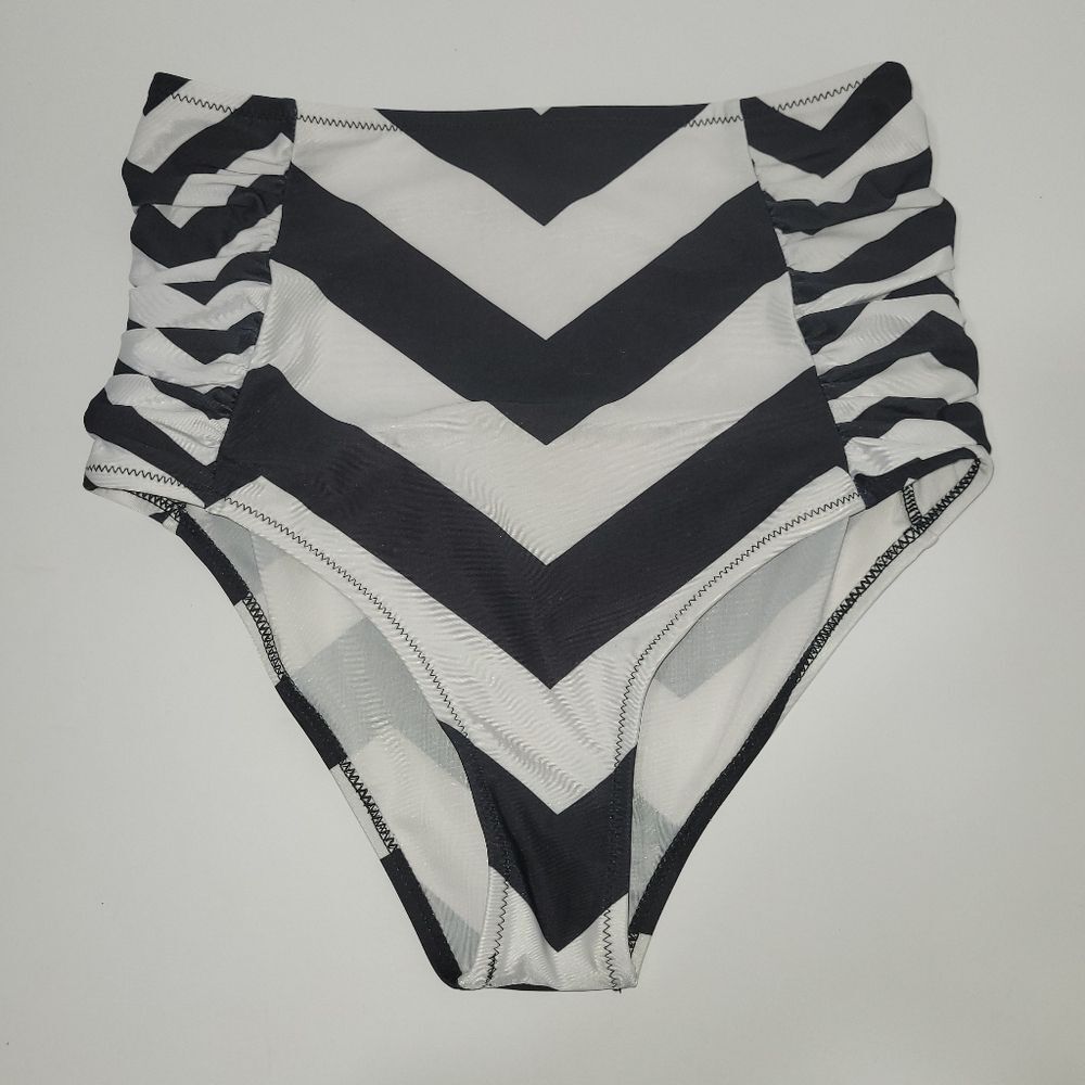 Womens Size Small Black and White Chevron High-Waisted Bikini Bottom
